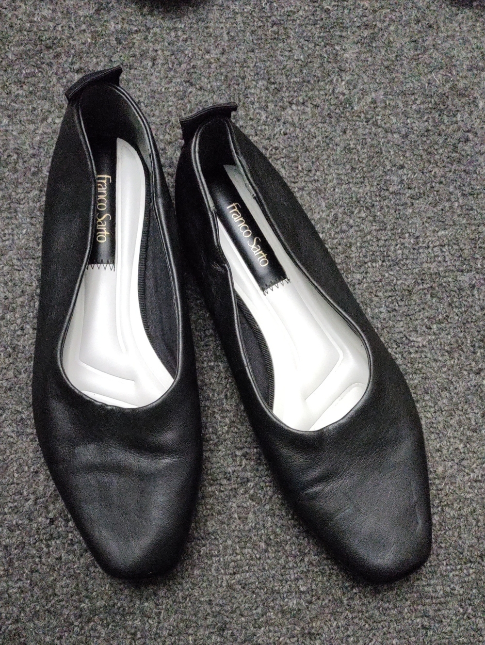 Franco Sarto"Vana" Black Leather Square Toe Slip-On Ballet Flats